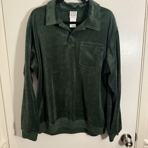 Retro John Blair Velour Long Sleeve Polo Shirt Adult Large Green Vintage NEW